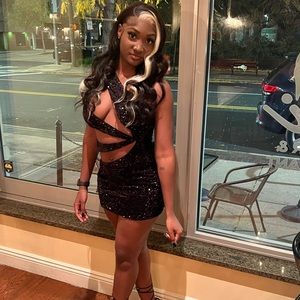 Brand new, worn only one time. Black, sequin mini dress